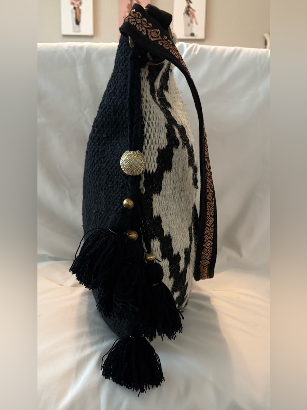 Love Stitch Large Hobo Carpet Shoulder Bag Aztec, Western. Cotton& wool exterior - Picture 3 of 8
